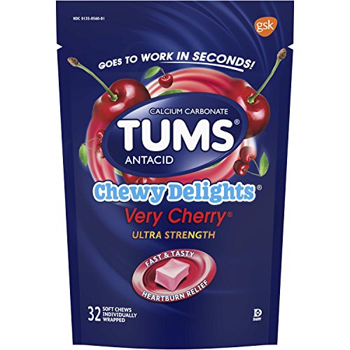 TUMS Chewy Delights Very Cherry Ultra Strength Antacid Soft Chews for Heartburn Relief, 32 count