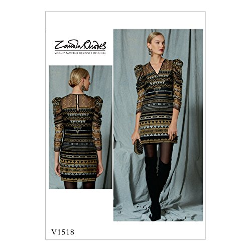 Vogue Patterns Misses' Exaggerated Pleated Sleeve Dress, 6-8-10-12-14, Orange