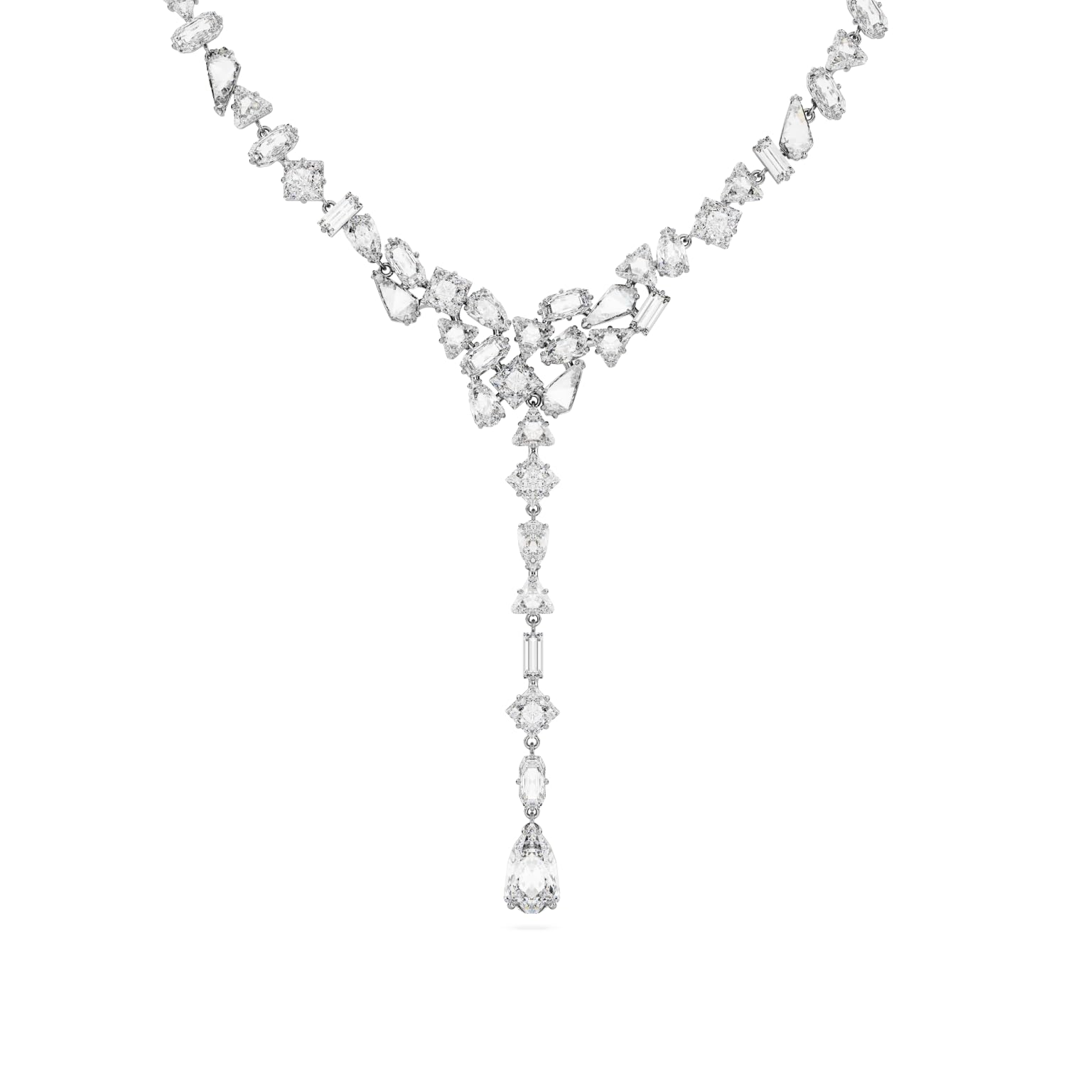 Swarovski Mesmera Y-Halskette, gemischter Schnitt, weiß, rhodiniert