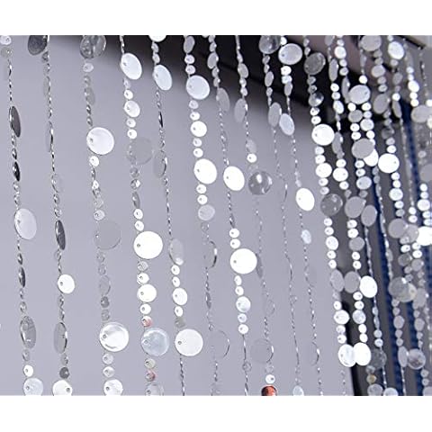 FlavorThings Silver Bubble Beaded Curtain 3' Wide x 6' Long,Room Divider - Beaded Curtain for Party Wedding Home Kids Bedroom Backdrop Doorway Decorationss (1pc 3FTx6FT, Silver) Cover