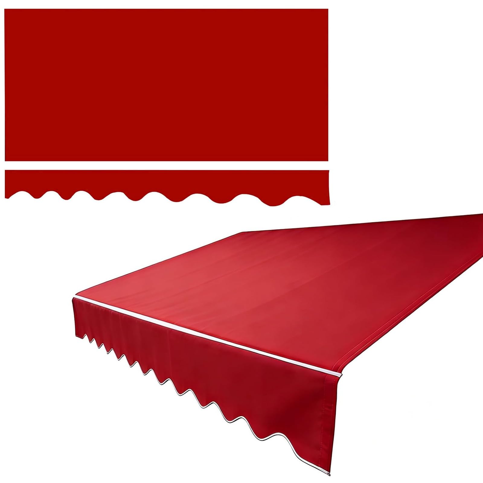 ROFBIHG Awning Replacement Fabric with Valance, 280g Polyester Uv Resistant Manual Awning Canopy Cloth Water-Resistant Sunshade Canopy Cover for Awnings Door Market Deck(Red,5x1.5m(16.4x5ft))