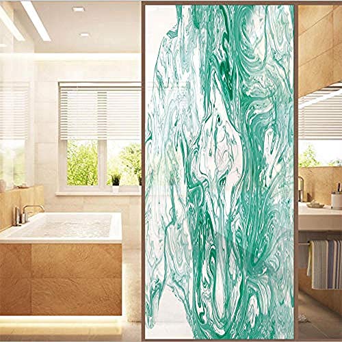 Preisvergleich Produktbild Dekorative Fensterfolie ohne Klebstoff Milchglasfolie Buntglasfolie Türfolie Trippy Fluid Farbmotiv mit Aquarellpinsel, Kunstdruck für Zuhause und Büro, 60 x 90 cm, Jadegrün-F03_W23.6 x L 120 cm