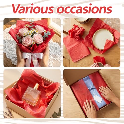 Image of Bobobag 100 Sheets Red Tissue Paper 20 inchX14 inch Tissue Paper for Gift Bags, Gift Wrapping Tissue, Christmas Tissue Paper Anniversary Holiday Decoration Arts Craft