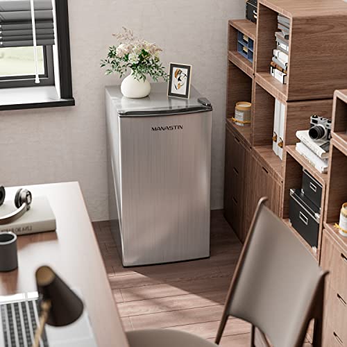 Manastin 3.2 Cu. Ft Mini Fridge With Freezer For Bedroom, Dorm, Office, Energy Star Compact Refrigerator With Adjustbale Thermostat, Removable Glass Shelves And Reversible Door (Silver) #TOP4