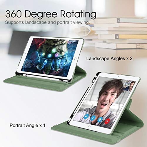 Image of Fintie Rotating Case for iPad 9th Generation (2021) / 8th Generation (2020) / 7th Gen (2019) 10.2 Inch - 360 Degree Rotating Stand Cover with Pencil Holder, Auto Wake Sleep, Sage Green