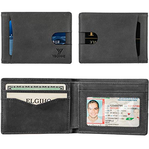 Image of YBONNE Functional Compact RFID Blocking Bifold Wallet for Men, Made of Finest Genuine Leather