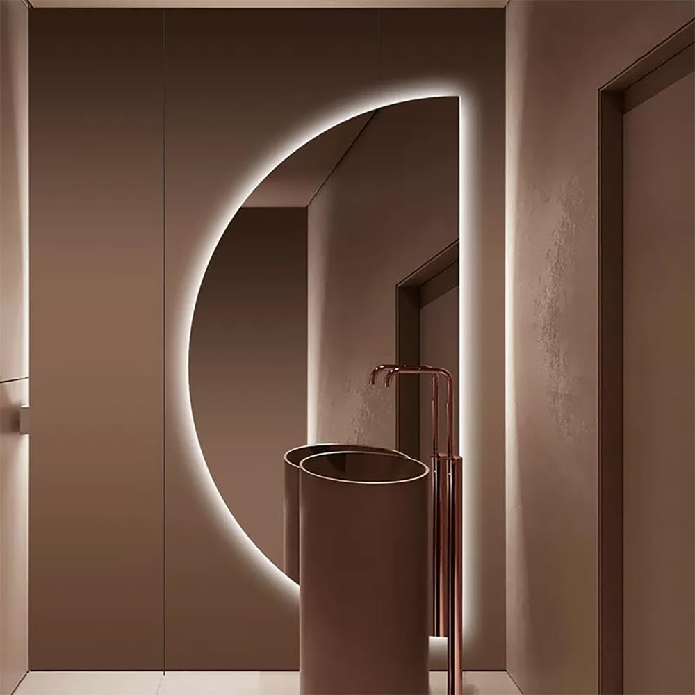 BKSXSOP Large Half Moon LED Vanity Mirror, 50x100CM Dimming Anti-Fog Wall Mirror with 3 Color Lights, Perfect for Bathrooms and Entryways, Stylish Home Decor