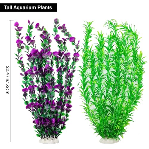 Image of 20.47 Inch Tall Aquarium Plants - Large Lifelike Artificial Fish Tank Decorations, 2 Pcs Fish Tank Plants Plastic, Durable & Safe for Freshwater /Saltwater Aquariums (Green (Style D))
