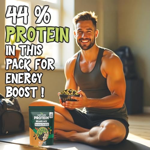 Image of Nutrirootz Roasted Protein Beans Mix | 60g x Pack of 7 | Sea Salt Flavor | 24g Protein | Edamame Beans | High Protein Snack | Diabetic & Keto Friendly | Gluten Free | Rich in Fiber & Omega-3