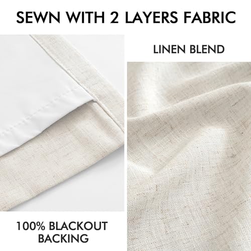 MIULEE 100% Blackout Linen Pinch Pleated Curtains - 84-Inch Drapes for Bedroom and Living Room (2 Panels)