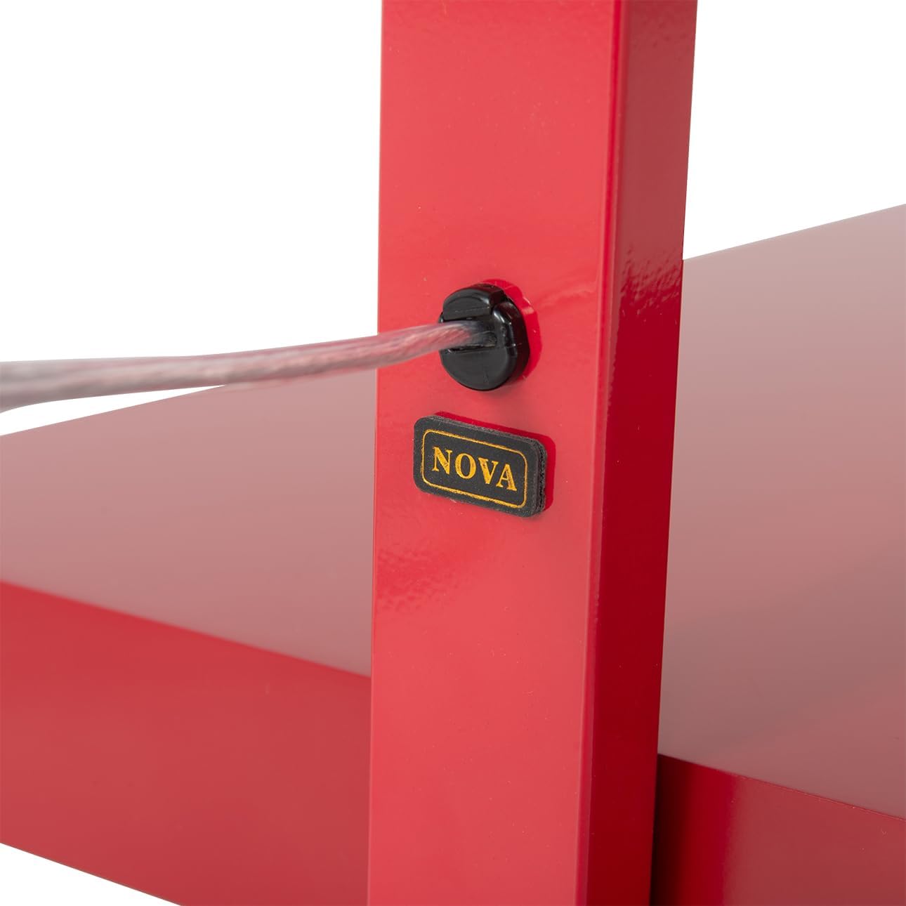 Stretch Arc Floor Lamp by Nova of California - 87" Red Finish, Step Switch, Rectangular Marble Base, Mid-Century Modern Lighting for Contemporary