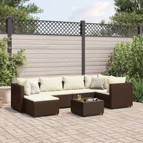KCCKOM Garden Furniture Set 7 Piece Patio Lounge Set with Cushions Brown Poly Rattan