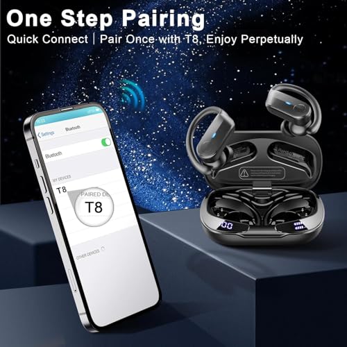 Ecouteurs Bluetooth Sans Fil Sport, 2026 Casque Running Étanches IPX8, 70H Oreillette Sans Fil avec 4 ENC Réduction Bruit Mic, Écouteurs Bluetooth 5.4 avec HiFi Stéréo, USB-C Charge,Pour iOS/Android