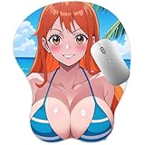 RUFSMAAN 3D Mouse Pad Oppai Mousepad with Soft Gel Wrist Rest Anime Manga Gaming Boob pad Anti-Slip Mouse Mat （Nami 4）