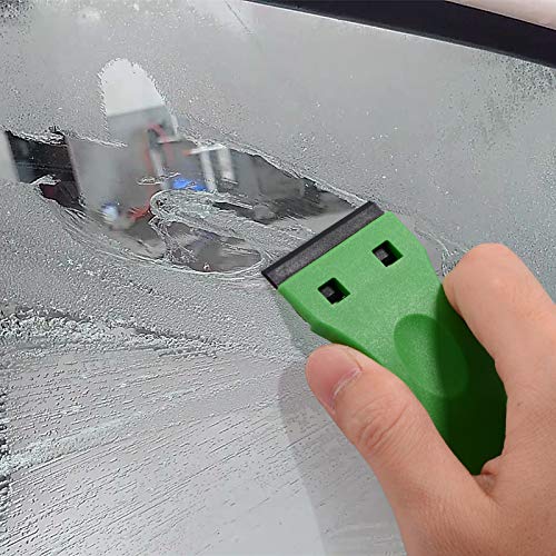 Image of EHDIS 1.5 inch Plastic Razor Scraper with 10pcs Double Edged Plastic Blades for Removing Labels Stickers Decals on Glass Windows (Green)