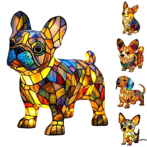 Generico Lampada Bulldog Inglese, Lampada Corgi, Luce Notturna da Tavolo Bulldog Francese in Resina Colorata, Luce Notturna Artistica Serie Cani, Lampade da Tavolo a LED a Tema Cani Carini (E)