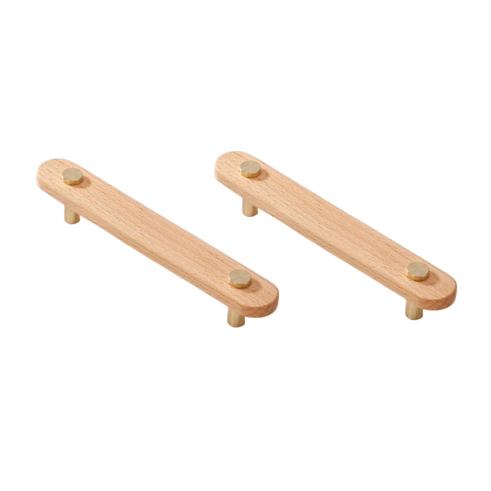 ITTRUH Wood Drawer Knobs,Cabinet Pulls 2Pcs Brass Beech Handles Wooden Wardrobe Door Room Solid(128mm)