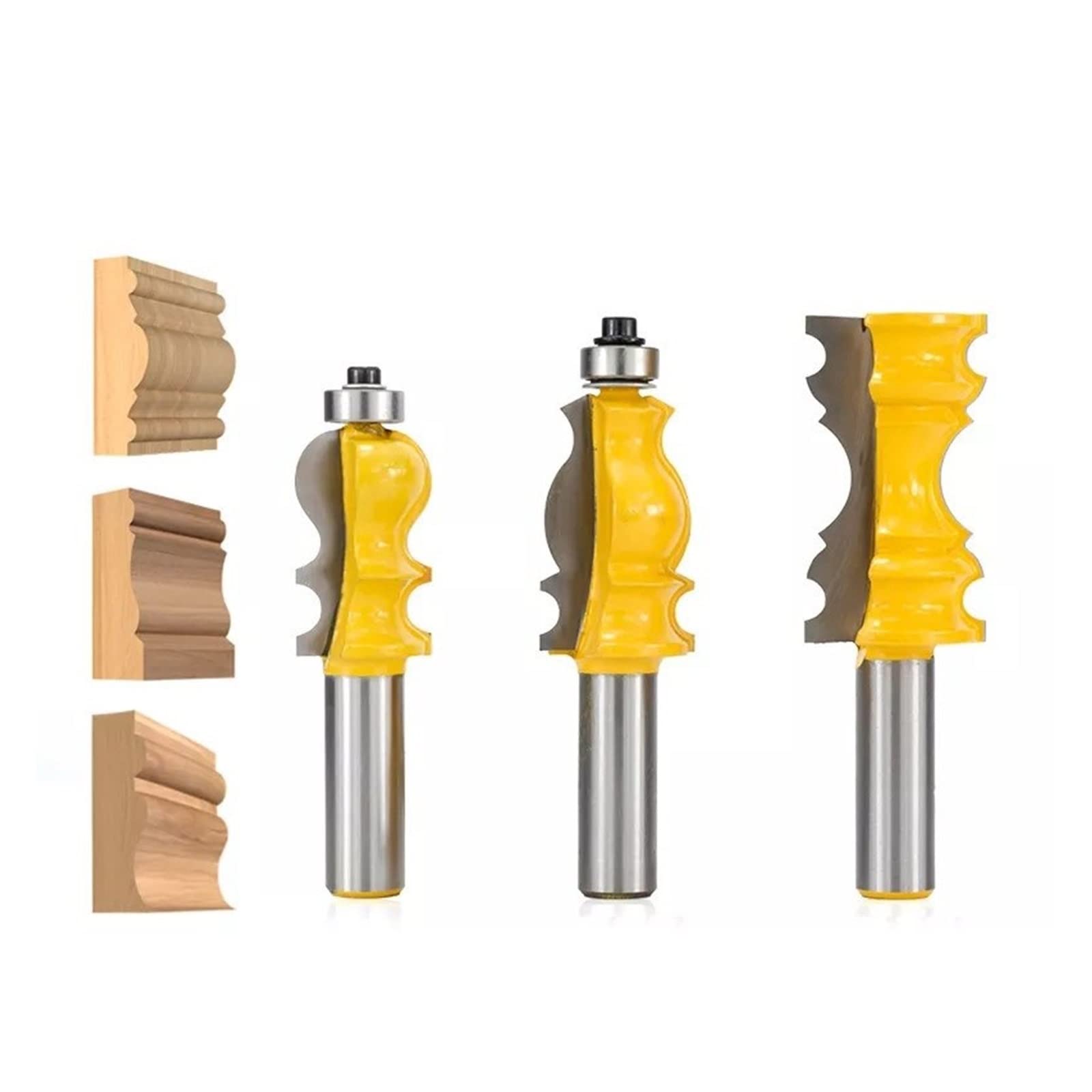 Fresas,Juego de fresas, Juego de 3 uds de brocas for enrutador de puerta de armario, juego de brocas for enrutador de moldura arquitectónica, broca for enrutador de madera con vástago de 1/2 pulgadas