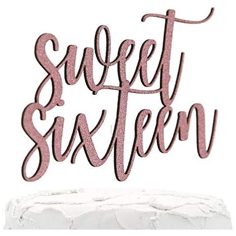 NANASUKO 16th Birthday Cake Topper - Sweet Sixteen - Double Sided Baby Pink Glitter - Premium Quality Made in USA Cover