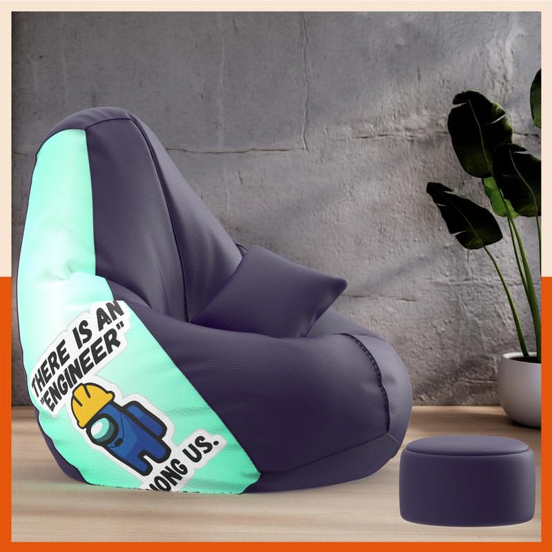 Biggie Bean Bag Cover 4XL VibeBoost Premium Bean Bag with Free Cushion and Footrest - Official : Engineering Zen Combo (Matching Color : Regular, an Engineer Among Us - Indigo)-image-12