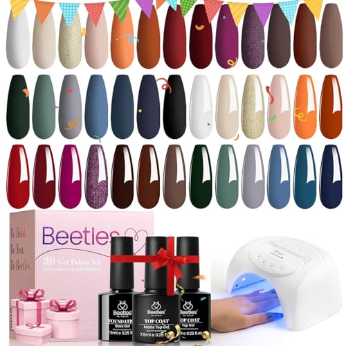 Beetles 20 Pcs Gel Nail Polish Kit-Fall Winter Red Gel ...