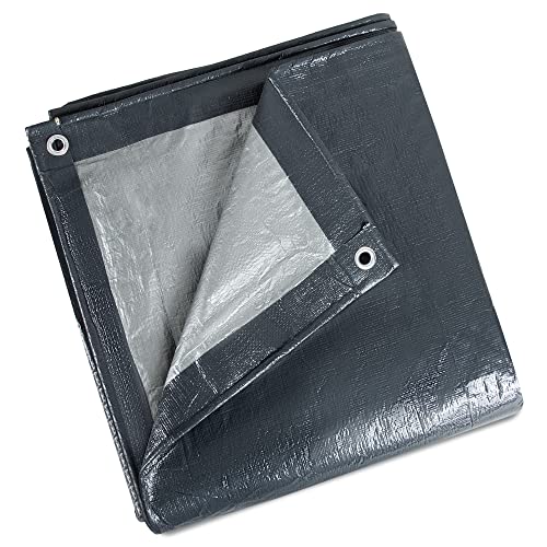 ASAB Tarpaulin 4m x 8m / 13ft x 26.2ft 140GSM Tear Resistant Flame Retardant Sheet Waterproof Tarpaulin Heavy Duty UV Resistant Easy Foldable Ground Tarp Sheet Cover Camping Garden Multipurpose Grey