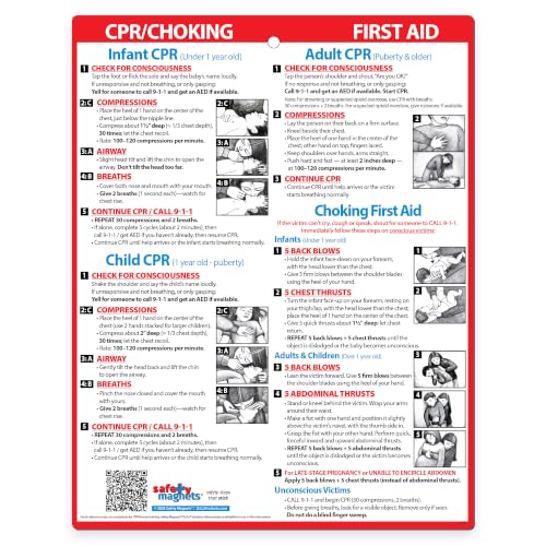 Image of Safety Magnets by ZOCO - CPR & Choking Fridge Magnet (2-Pack) - First Aid Instructions for Infants, Children, & Adults - Heimlich Maneuver Laminated Card 8.5 inch x 11 inch