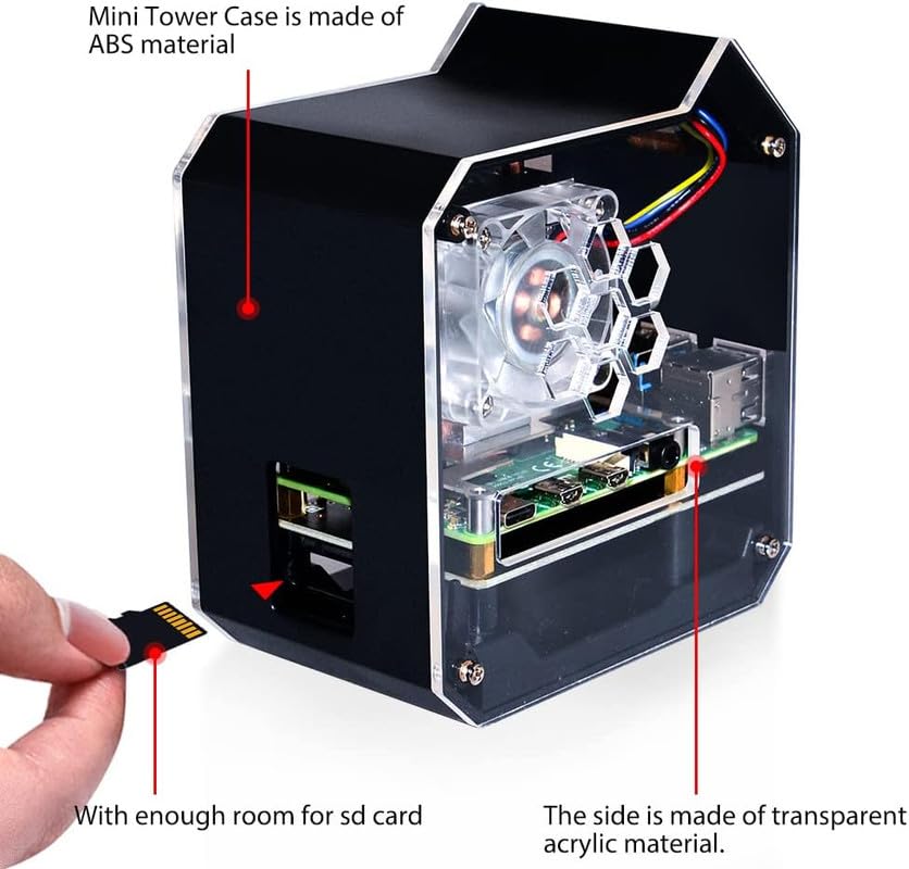 Image of RIDEN Mini Tower NAS Kit for Raspberry Pi, Pi ICE Tower Cooler with PWM RGB Fan, M.2 SATA SSD Expansion Board, GPIO 1 to 2 Expansion Board for Raspberry Pi 4 Model B