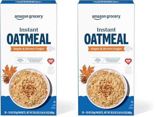 Amazon Grocery, Maple & Brown Sugar Instant Oatmeal, 1.51 Oz, (Pack of 40) - image 1