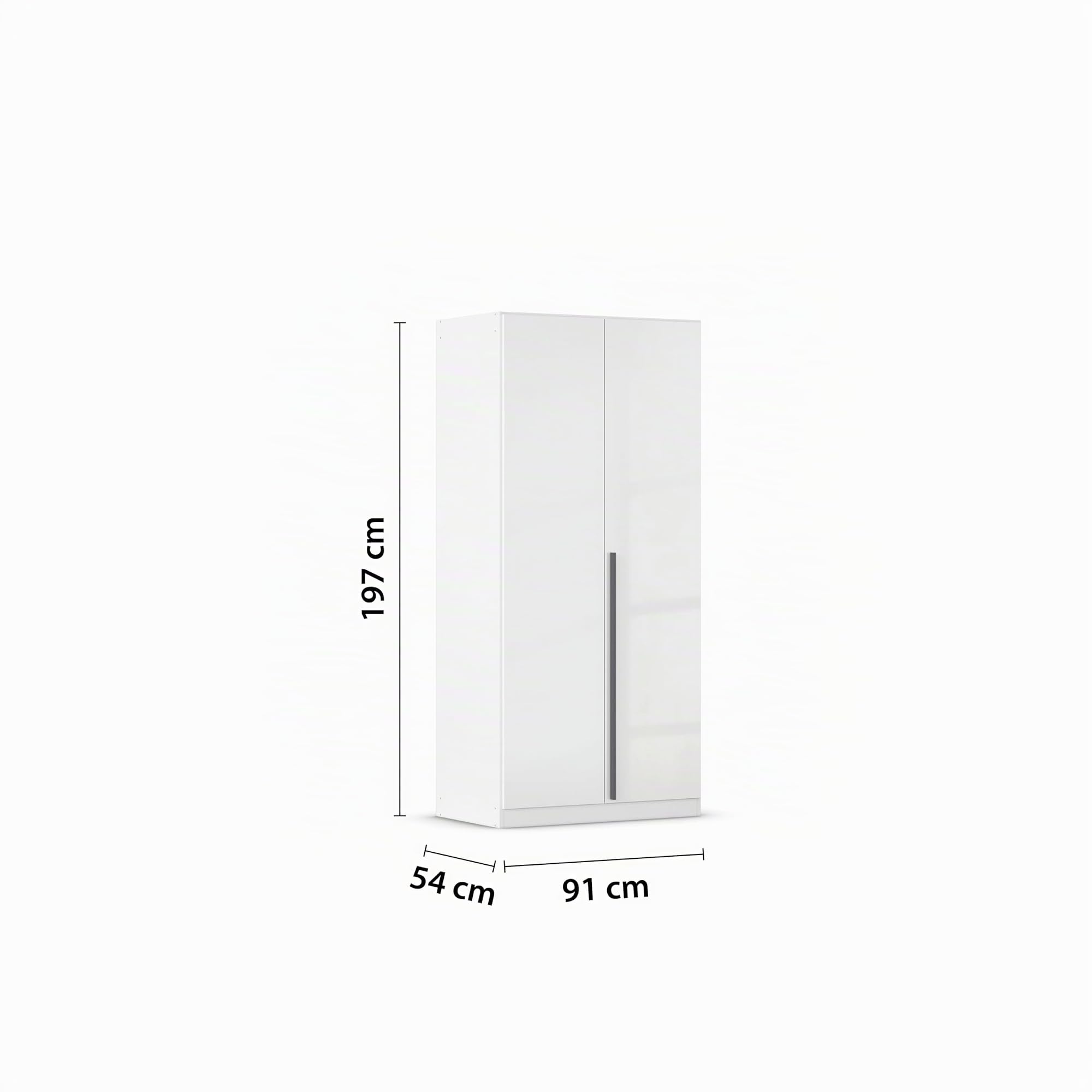 Rauch Möbel ALBA, Kleiderschrank, Farbe Hochglanz Weiß, Breite 91 cm | Schrank, 2-türig, Zubehör Basic, für Schlafzimmer, Kinderzimmer, Babyzimmer, Homeoffice, Garderobe, Flur