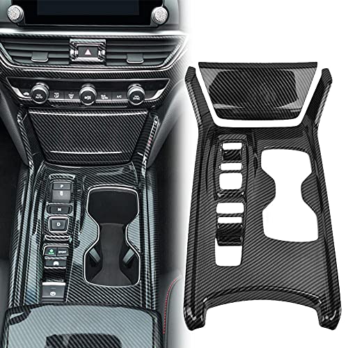 LEXLEY 2Pcs Carbon Fiber Style Gear Shift Frame Console Panel Trims Cover Cup Holder Decor Decal Compatible with Honda Accord Hybrid 2018 2019 2020 2021 2022,Not Fit Gas (Without gear lever)