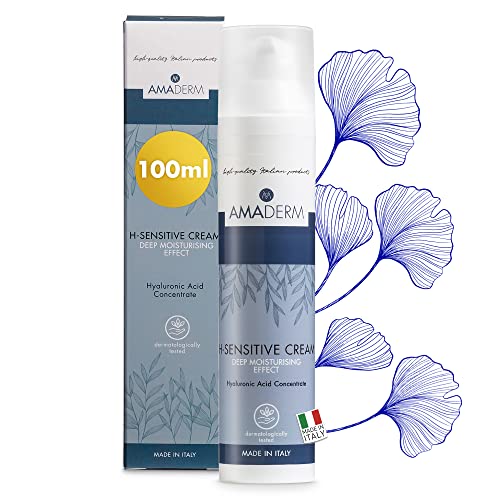 AMADERM H-Sensitive Men Cream 100ml | Crema Facial Hombre Hidratante con Ácido Hialurónico Concentrado | MADE IN ITALY Crema Hidratante Anti-fatiga 24H Ideal para el Afeitado | FENOXIETANOL FREE