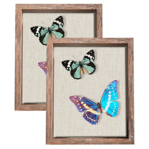2 Packs 8x10 Shadow Box Frame with Linen Back - Sturdy Rustic Memory Display Case of Flower, Pictures, Medals and More, Rustic Brown