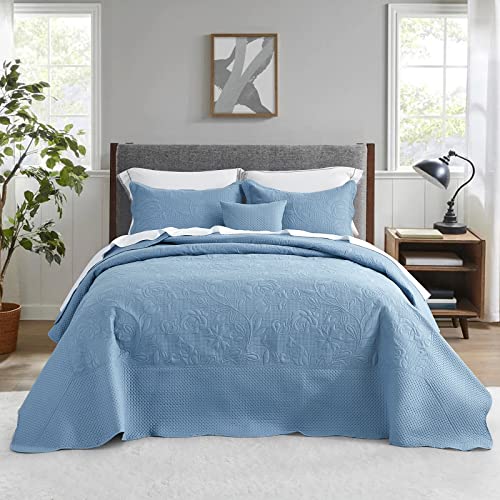 Image of CHIXIN Bedspread Coverlet Quilt Set Full Size - Lightweight Bedding Cover - Ultrasonic Quilting - 5 Piece Reversible Bedspread - Vintage Rose Pattern (Full, Ashley Blue)