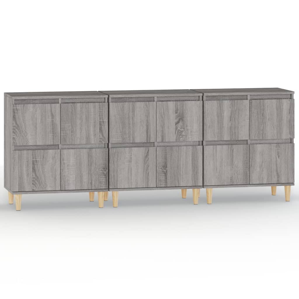 3-częściowy zestaw kredens szary Sonoma, 60 x 35 x 70 cm, materiał drewnopochodny, szafka do przechowywania do salonu, kuchni, korytarza, uniwersalna szafka do przechowywania, trwała