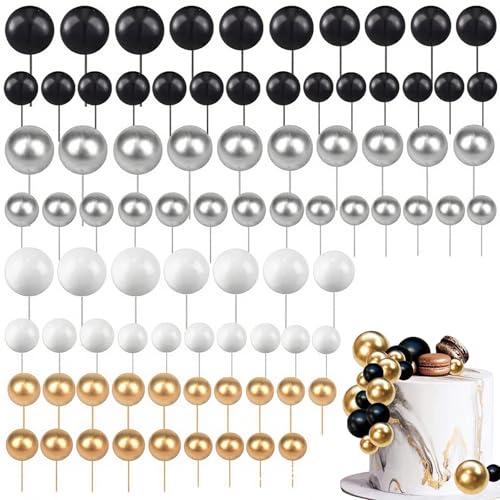 xolear 108 peças bolas decoração bolo, ornamentos de bolas para bolos, bricolage aniversário Cake Topper, mini decoração bolo para casamentos bolo de aniversário aniversário aniversário (preto