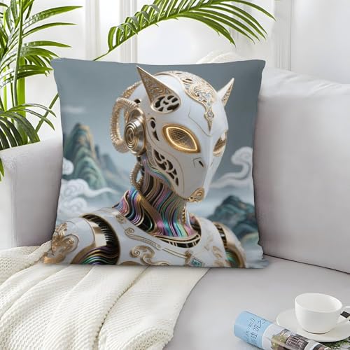 Housse de coussin robot carrée 45x45 cm avec zip invisible décorative - 5