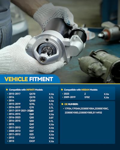 Image of PHILTOP 17934N Starter Replacement for Infiniti, Nissan, 2008-2013 G37 | 1.6KW Starter for 08-13 INFINITI G37, 14-23 Q50, 09-19 370Z, 14 16-17 QX50, 11-13 M37, 14-15 17-19 2021-2022 Q60, 14-17 QX70