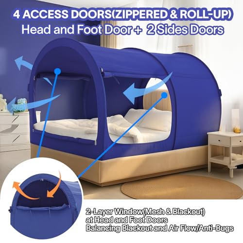 Image of Alvantor Bed Canopy Bed Tents Dream Tents Privacy Space Full Size Sleeping Tents Indoor Pop Up Portable Frame Curtains Breathable Grey Cottage (Mattress Not Included) Reducing Light