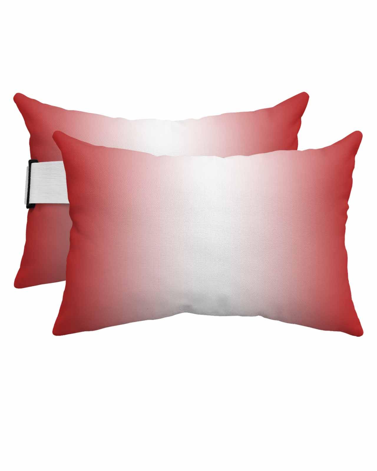 HERBED Outdoor Pillows Covers with Inserts Red and White Gradient Waterproof Pillow with Adjustable Strap Throw Pillows for Patio Furniture Pool Lounge Chair, 11x16 Inch, 2PCS