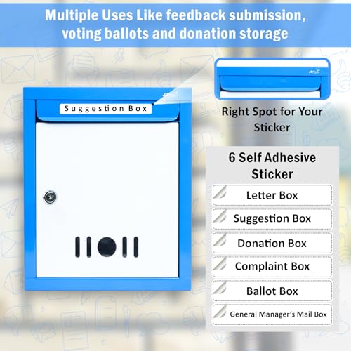 Image of JD FRESH Wall Mount A4 Size Letter Box /Mail Box /Suggestion Box /Complaint Box for Office /Post Box for Home gate with Clear Window View & Secure Key Lock - (Blue)
