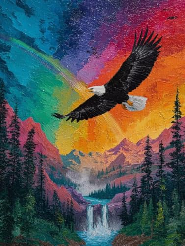 大人のための数字油絵キット DIY レインボーイーグル 油絵セット 40x60cm アクリル絵の具 筆 ブラシ/フレームレス癒し ストレス解消 趣味 プレゼント- 集中力とリラックス効果、インテリアとして、贈り物に最適、脳トレにも、デコレーション、簡単、人
