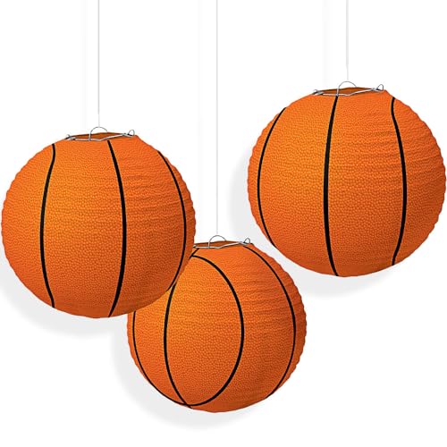 Basketball Hanging Paper Lanterns - 9.5'', 3 Pieces | Party Decor for Team Celebrations