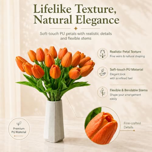 Image of Mandy's 20pcs Artificial Orange Tulips