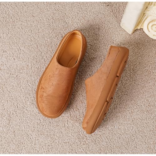 Image of LCQL Men Breathable Slides Slipper Leather Mules and Clog Summer Outdoor Indoor Flat Loafers Size 7-12