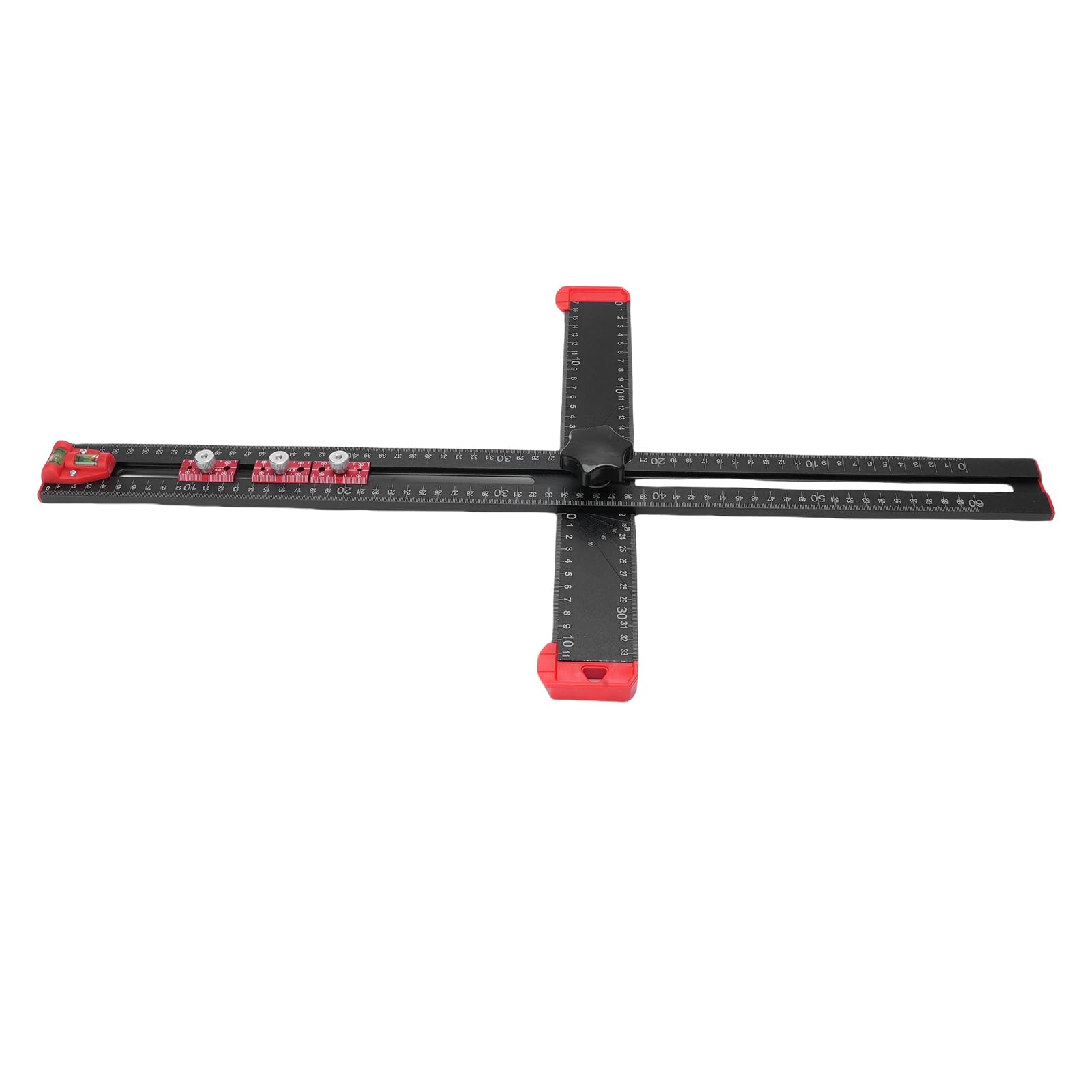 Bewinner Règle de Positionnement de Perçage 4 en 1, carré en T Multi-angle Réglable de 60 Cm avec 3 Curseurs, Niveaux à Bulle, Bouton ABS, Outil de Guidage Précis de Perçage de Trous pour le Travail