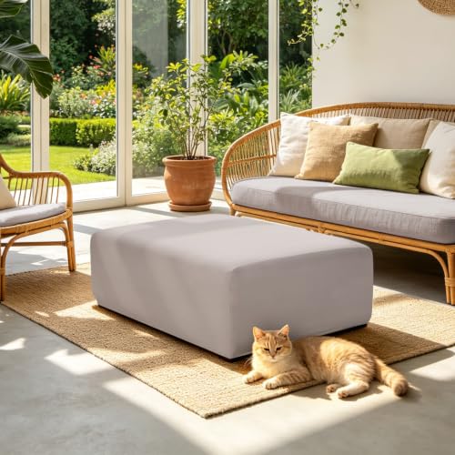 Image of YISUN Stretch Rectangle Ottoman & Footstool Cover, X‑Large, Khaki