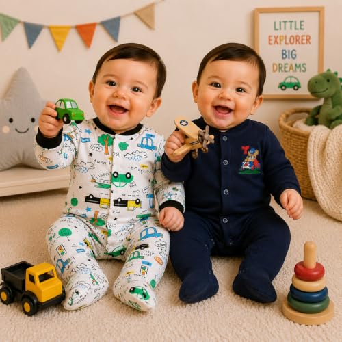 Image of EIO 100% Cotton Rompers Sleepsuits Jumpsuit Night Suits for Infants Newborn Baby Boys & Girls
