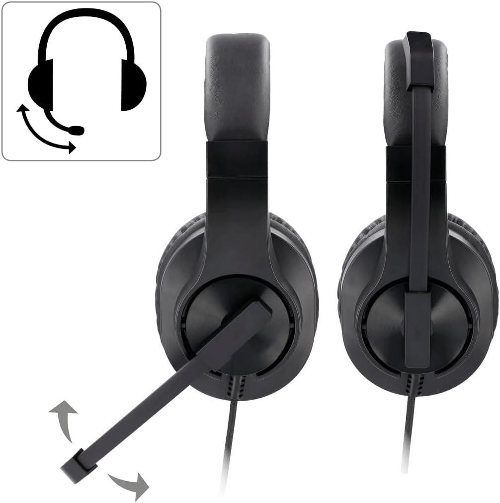 Hama PC Headset, Over Ear Headphones with Microphone (Headset with Volume Control and Adjustable Microphone Boom, for Video Conferences, Home Office, Call Centre, eLearning, 2 Jacks 3.5 mm) Black