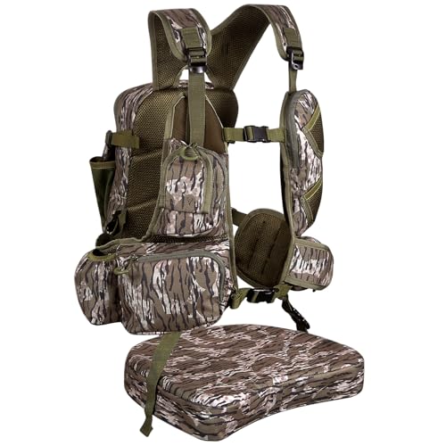 CAMOMAX Turkey Vest with Seat - Lightweight Adjustable Hunting Vest, 3-inch Cushion, Ample Storage with Multiple Pockets